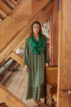 Best One Hundred Stars Floral Paisley Green Boho Dress