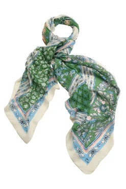 New One Hundred Stars Folk Flowers Green Scarf