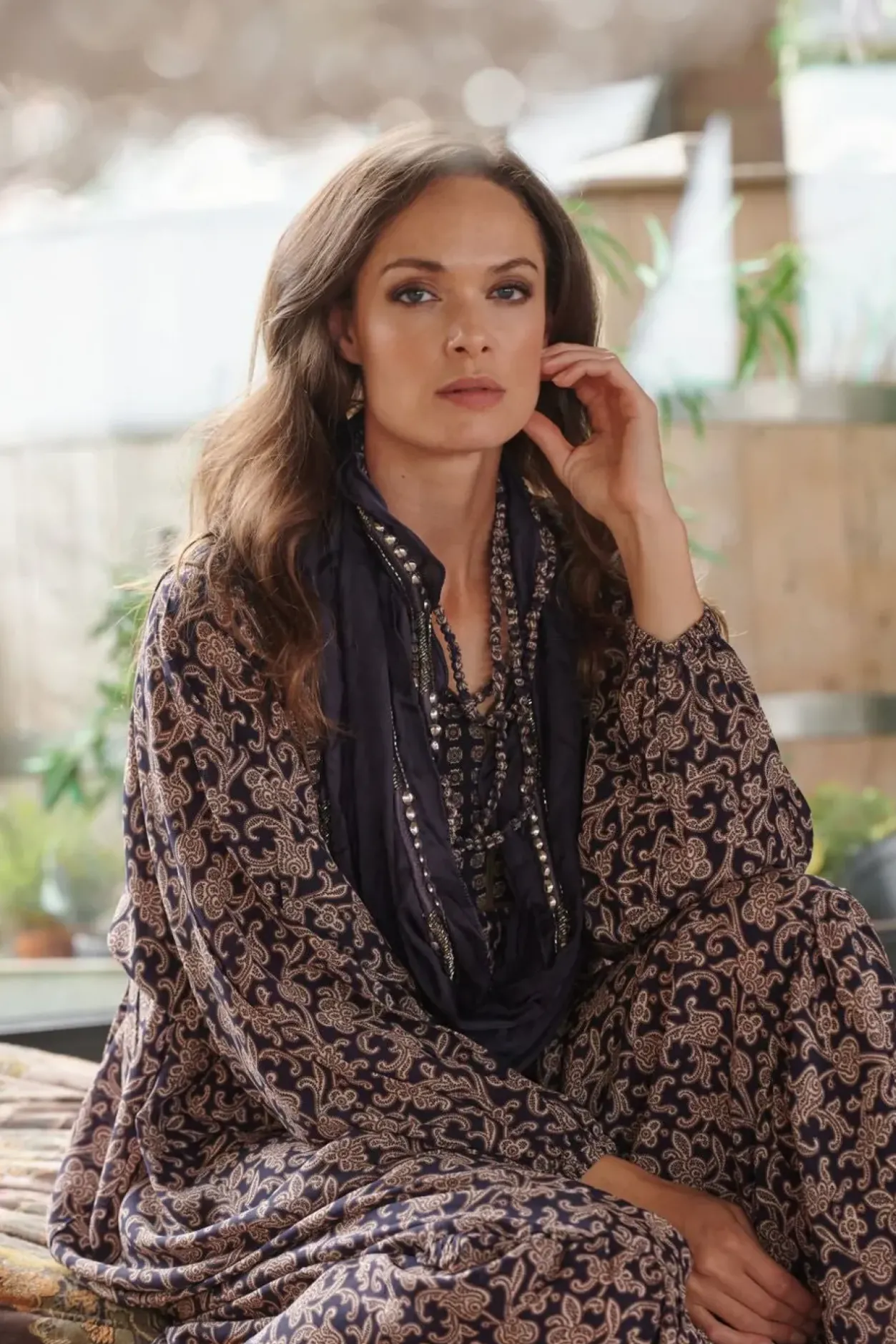 Clearance One Hundred Stars Indian Heritage Blue Necklace Scarf