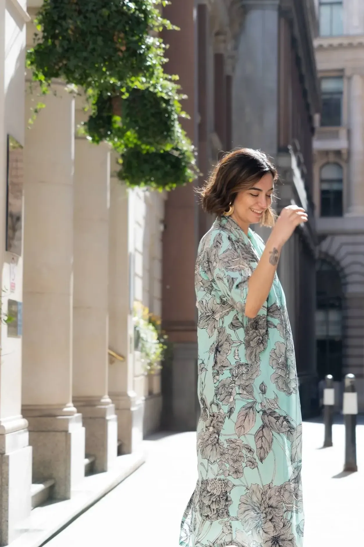 New One Hundred Stars Kew Etched Floral Aqua Rachel Dress