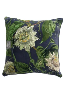 New One Hundred Stars Kew Passion Flower Grey Velvet Square Cushion