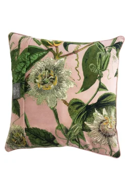 Hot One Hundred Stars Kew Passion Flower Pink Velvet Square Cushion
