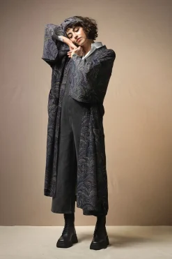 Hot One Hundred Stars Marbled Indigo Crepe Long Kimono