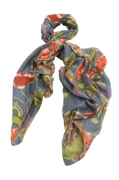New One Hundred Stars Peacock And Poppies Grey Scarf