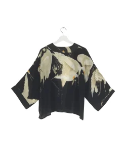 Online One Hundred Stars Stork Black Crepe Kimono