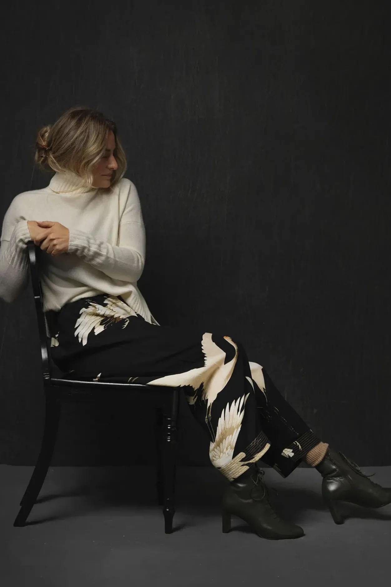 Sale One Hundred Stars Stork Black Crepe Lounge Pants