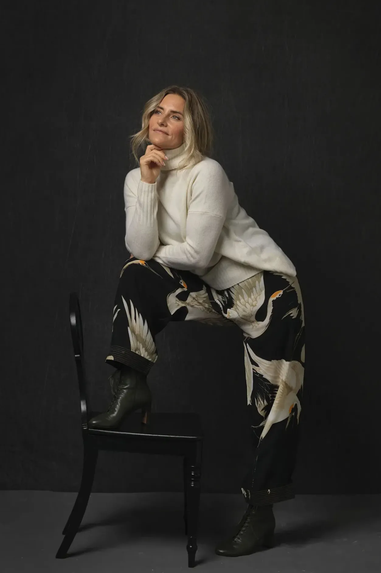 Sale One Hundred Stars Stork Black Crepe Lounge Pants