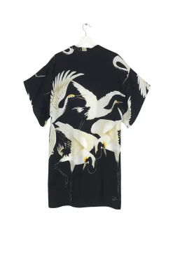 One Hundred Stars Stork Black Midi Kimono