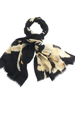 New One Hundred Stars Stork Black Wool Scarf