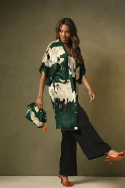 Outlet One Hundred Stars Stork Forest Green Midi Kimono
