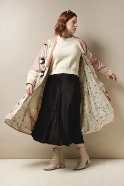 Online One Hundred Stars Stork Pink Velvet Duster Coat