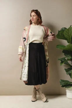 Online One Hundred Stars Stork Pink Velvet Duster Coat