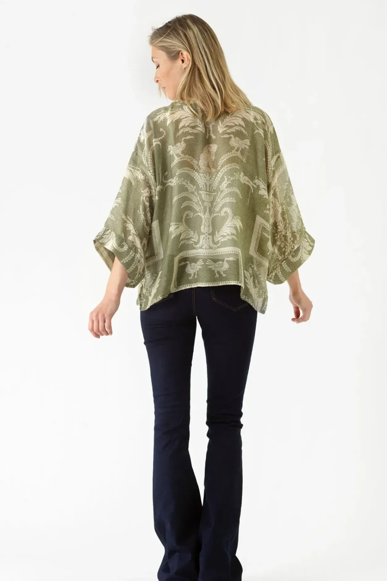Clearance One Hundred Stars Vintage Damask Sage Kimono