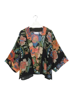 Best One Hundred Stars Woven Flower Black Crepe Kimono