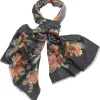 New One Hundred Stars Woven Flower Black Wool Scarf