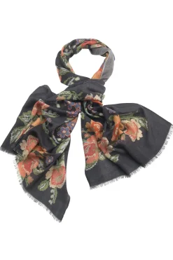 New One Hundred Stars Woven Flower Black Wool Scarf